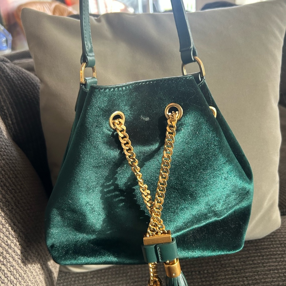 Charles & Keith Green Velvet Shoulder Bag